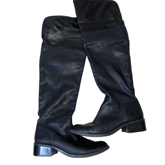 JESSICA SIMPSON Knee High Fold Over soft Leather Boot black block heel SZ 8 - Picture 2 of 8